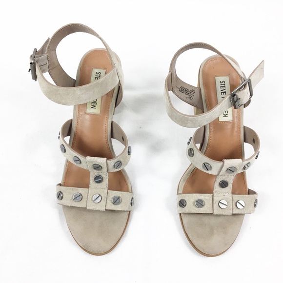 Steve Madden Shoes - Steve Madden Taupe Stud Strappy Chunk Heels Melle